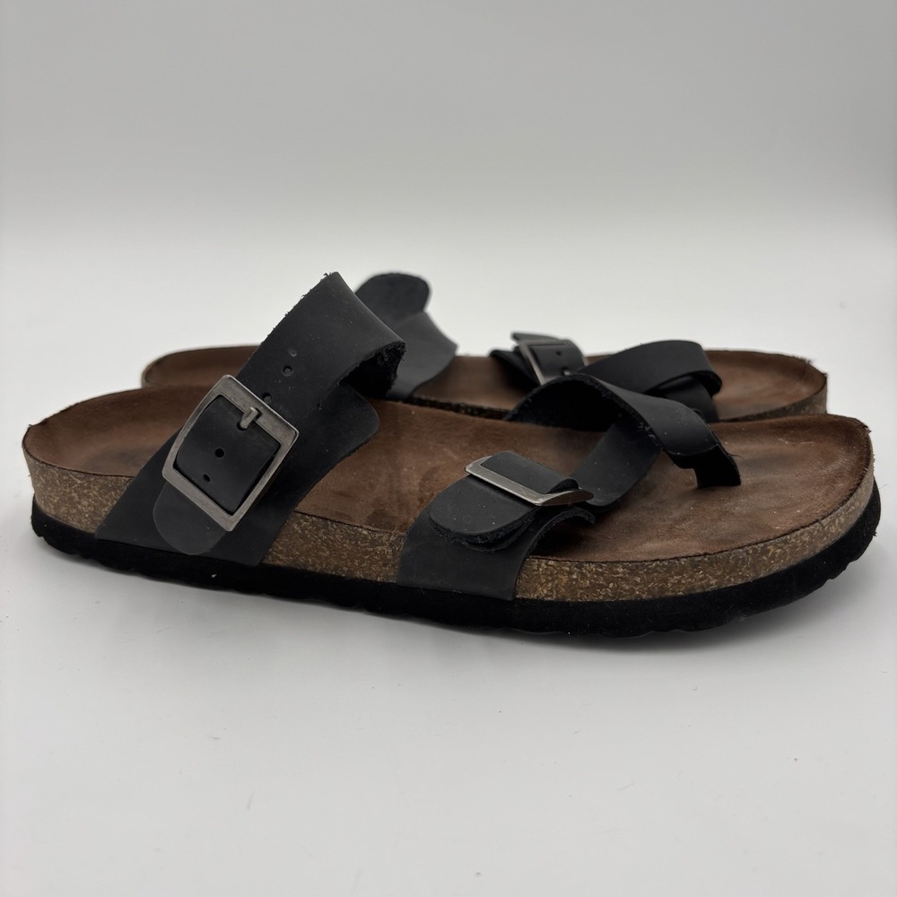 Mountain Sole Womens Leather Upper Black  Slip On Sandals Size 7‎